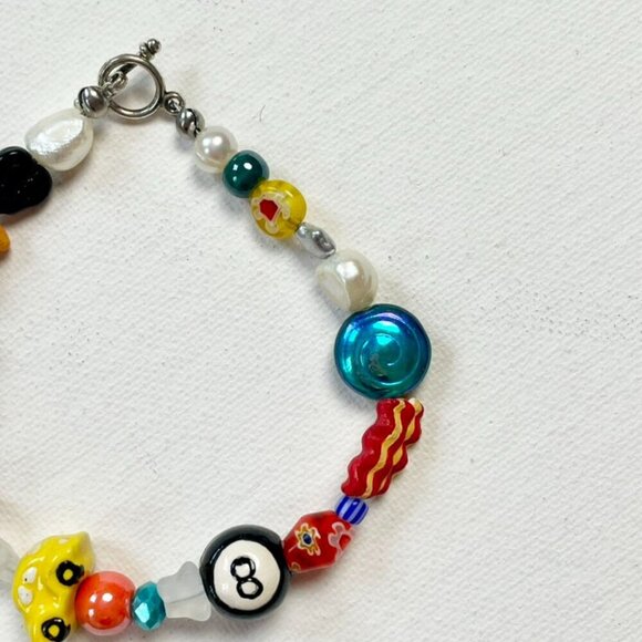 new! handmade charm bracelet chunky pearls indie kidcore funky bright unique - Picture 3 of 4